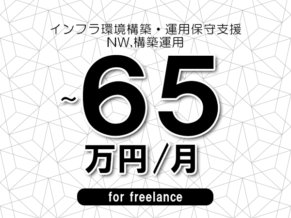 【50～65万円／フリーランス】＜NW,構築運用/インフラ環境構築・運用保守支援＞◆完全週休2日制　◆年間休日120日以上　◆出張費用別途支給