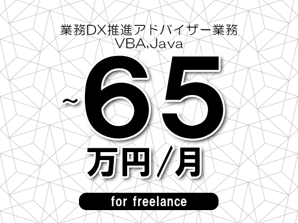 【55～65万円／フリーランス】＜VBA,Java/業務DX推進アドバイザー業務＞◆完全週休2日制　◆年間休日120日以上　◆出張費用別途支給