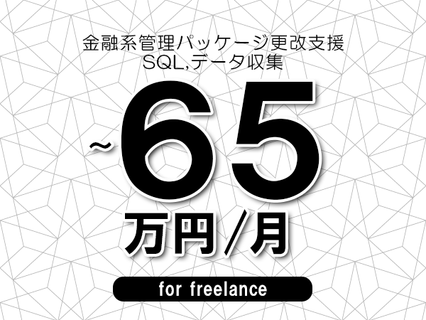 【55～65万円／フリーランス】＜SQL,データ収集/金融系管理パッケージ更改支援＞◆完全週休2日制　◆年間休日120日以上　◆出張費用別途支給