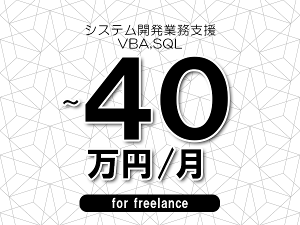 【30～40万円／フリーランス】＜VBA,SQL/システム開発業務支援＞◆完全週休2日制　◆年間休日120日以上　◆出張費用別途支給