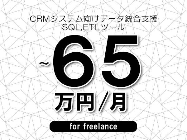 【55～65万円／フリーランス】＜SQL,ETLツール/CRMシステム向けデータ統合支援＞◆完全週休2日制　◆年間休日120日以上　◆出張費用別途支給