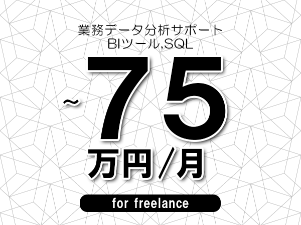 【65～75万円／フリーランス】＜BIツール,SQL/業務データ分析サポート＞◆完全週休2日制　◆年間休日120日以上　◆出張費用別途支給