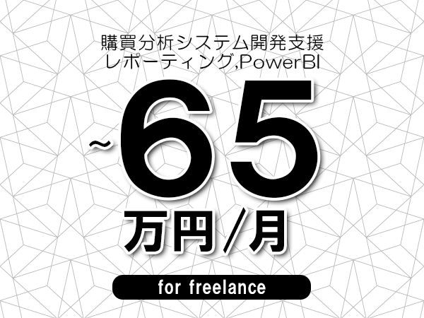 【55～65万円／フリーランス】＜レポーティング,PowerBI/購買分析システム開発支援＞◆完全週休2日制　◆年間休日120日以上　◆出張費用別途支給
