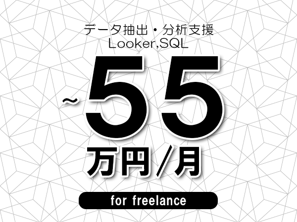【45～55万円／フリーランス】＜Looker,SQL/データ抽出・分析支援＞◆完全週休2日制　◆年間休日120日以上　◆出張費用別途支給