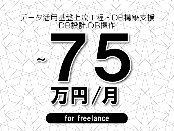 【60～75万円／フリーランス】＜DB設計,DB操作/データ活用基盤上流工程・DB構築支援＞◆完全週休2日制　◆基本リモート環境　◆年間休日120日以上　◆出張費用別途支給