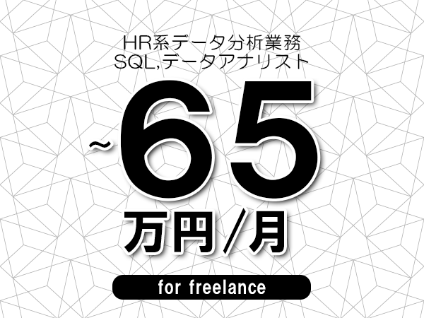 【55～65万円／フリーランス】＜SQL,データアナリスト/HR系データ分析業務＞◆完全週休2日制　◆年間休日120日以上　◆出張費用別途支給