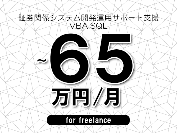 【55～65万円／フリーランス】＜VBA,SQL/証券関係システム開発運用サポート支援＞◆完全週休2日制　◆年間休日120日以上　◆出張費用別途支給