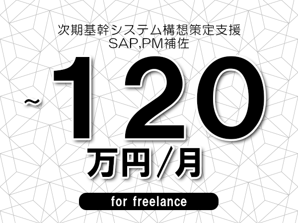 【100～120万円／フリーランス】＜SAP,PM補佐/次期基幹システム構想策定支援＞◆完全週休2日制　◆年間休日120日以上　◆出張費用別途支給