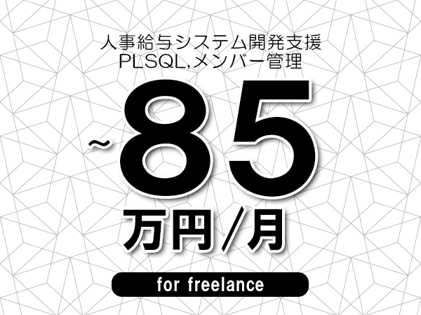 【80～85万円／フリーランス】＜PLSQL,メンバー管理/人事給与システム開発支援＞◆完全週休2日制　◆年間休日120日以上　◆出張費用別途支給