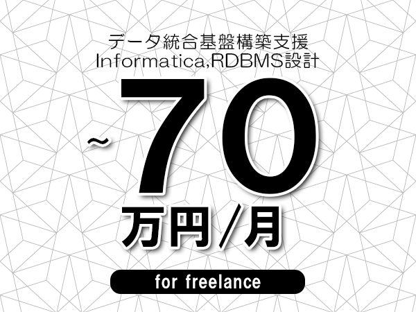 【60～70万円／フリーランス】＜Informatica,RDBMS設計/データ統合基盤構築支援＞◆完全週休2日制　◆年間休日120日以上　◆出張費用別途支給