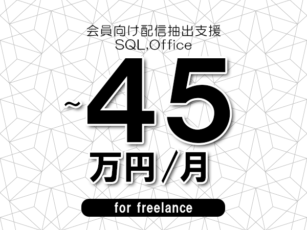【40～45万円／フリーランス】＜SQL,Office/会員向け配信抽出支援＞◆完全週休2日制　◆年間休日120日以上　◆出張費用別途支給
