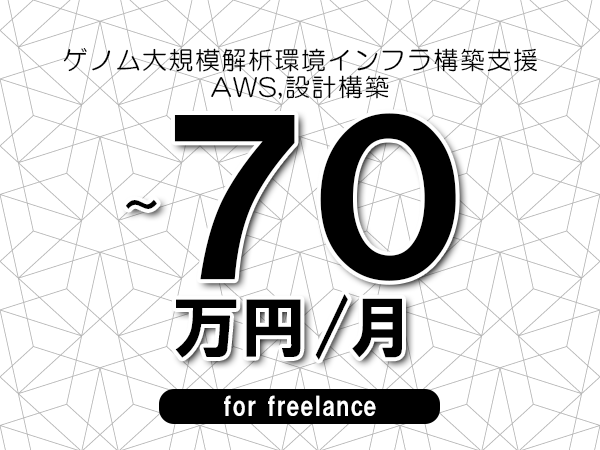 【60～70万円／フリーランス】＜AWS,設計構築/ゲノム大規模解析環境インフラ構築支援＞◆完全週休2日制　◆年間休日120日以上　◆出張費用別途支給