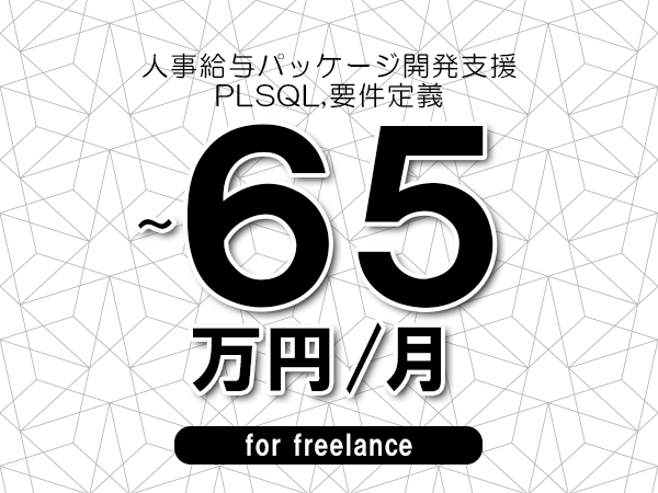 【55～65万円／フリーランス】＜PLSQL,要件定義/人事給与パッケージ開発支援＞◆完全週休2日制　◆年間休日120日以上　◆出張費用別途支給