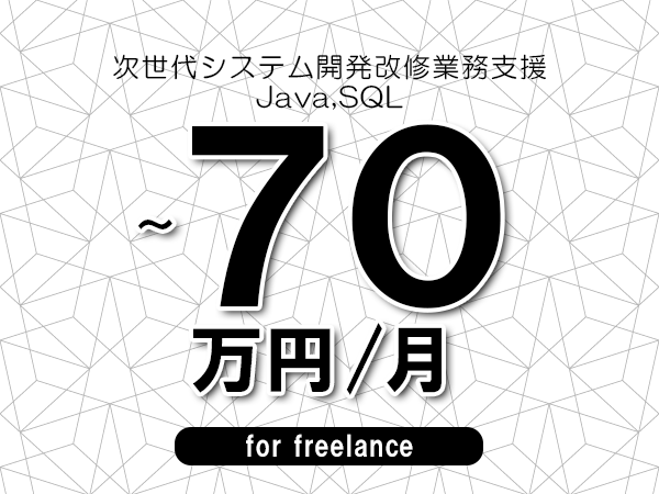 【55～70万円／フリーランス】＜Java,SQL/次世代システム開発改修業務支援＞◆完全週休2日制　◆年間休日120日以上　◆出張費用別途支給