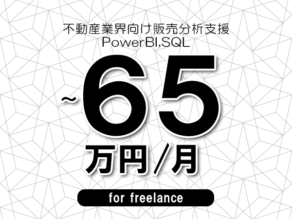 【55～65万円／フリーランス】＜PowerBI,SQL/不動産業界向け販売分析支援＞◆完全週休2日制　◆年間休日120日以上　◆出張費用別途支給