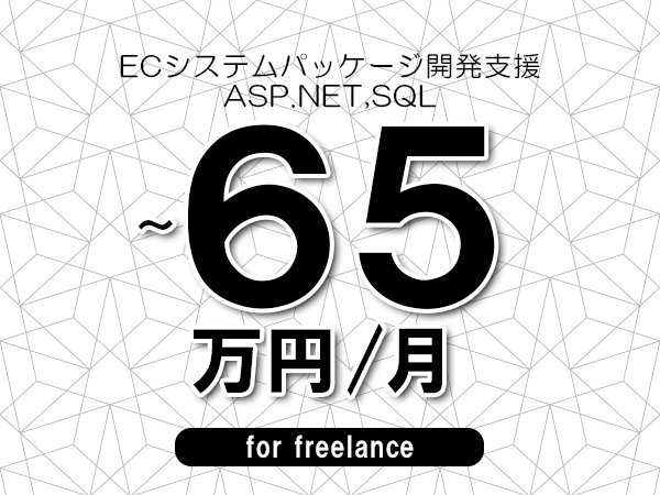 【55～65万円／フリーランス】＜ASP.NET,SQL/ECシステムパッケージ開発支援＞◆完全週休2日制　◆年間休日120日以上　◆出張費用別途支給