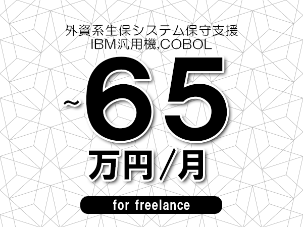 【55～65万円／フリーランス】＜IBM汎用機,COBOL/外資系生保システム保守支援＞◆完全週休2日制　◆年間休日120日以上　◆出張費用別途支給