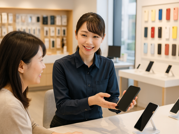 通信サービスの案内と接客を行う販売スタッフ