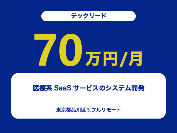 ★【~70万円/フリーランス】≪テックリード≫医療系SaaSサービスのシステム開発※30～50代活躍中!!