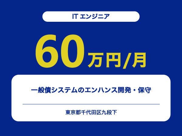 ★【~60万円/フリーランス】≪ITエンジニア≫一般債システムのエンハンス開発・保守※30～50代活躍中!!