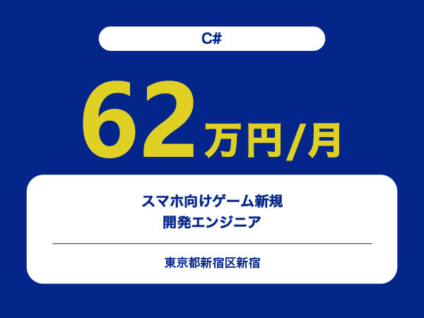 ★【~62万円/フリーランス】≪C#エンジニア≫スマホ向けゲーム新規開発※30～50代活躍中!!