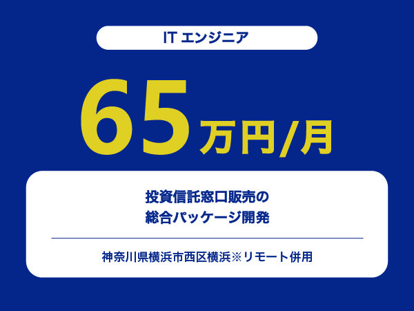 ★【~65万円/フリーランス】≪ITエンジニア≫投資信託窓口販売の総合パッケージ開発※30～50代活躍中!!