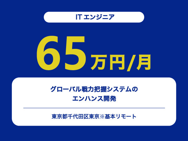 ★【~65万円/フリーランス】≪ITエンジニア≫グローバル戦力把握システムのエンハンス開発※30～50代活躍中!!