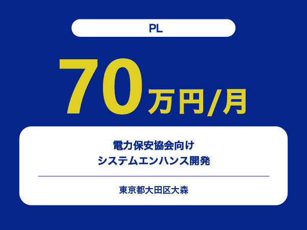 ★【~70万円/フリーランス】≪PL≫電力保安協会向けシステムエンハンス開発※30～50代活躍中!!