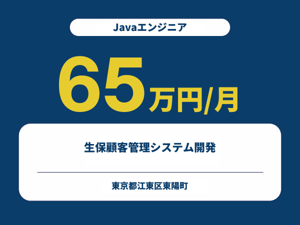 ★【~65万円/フリーランス】≪Javaエンジニア≫生保顧客管理システム開発※30～50代活躍中!!