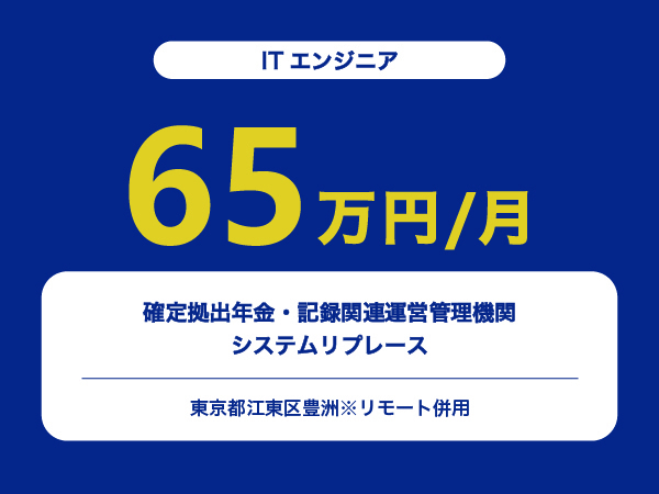 ★【~65万円/フリーランス】≪ITエンジニア≫確定拠出年金・記録関連運営管理機関システムリプレース※30～50代活躍中!!