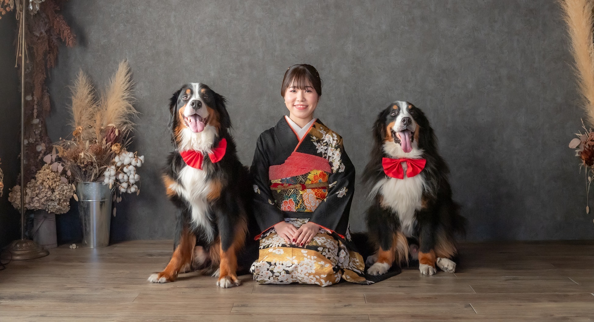 成人式の前撮り、大型犬と一緒に残せます