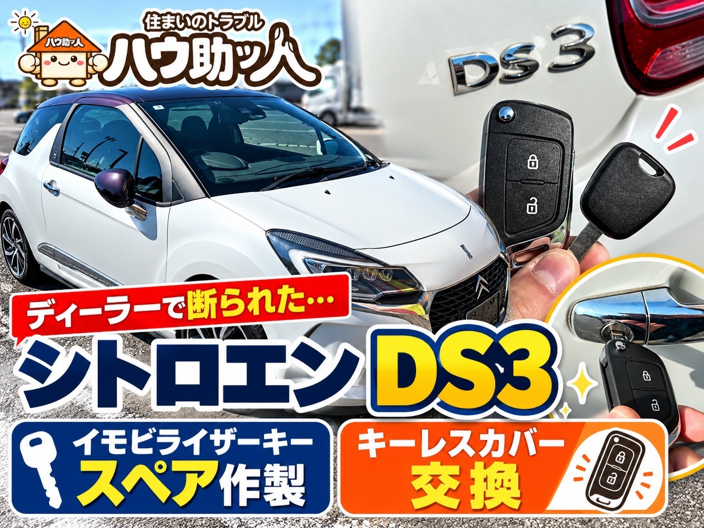 【ご来店】シトロエンDS3のイモビライザーキー作製とジャックナイフキー修理!