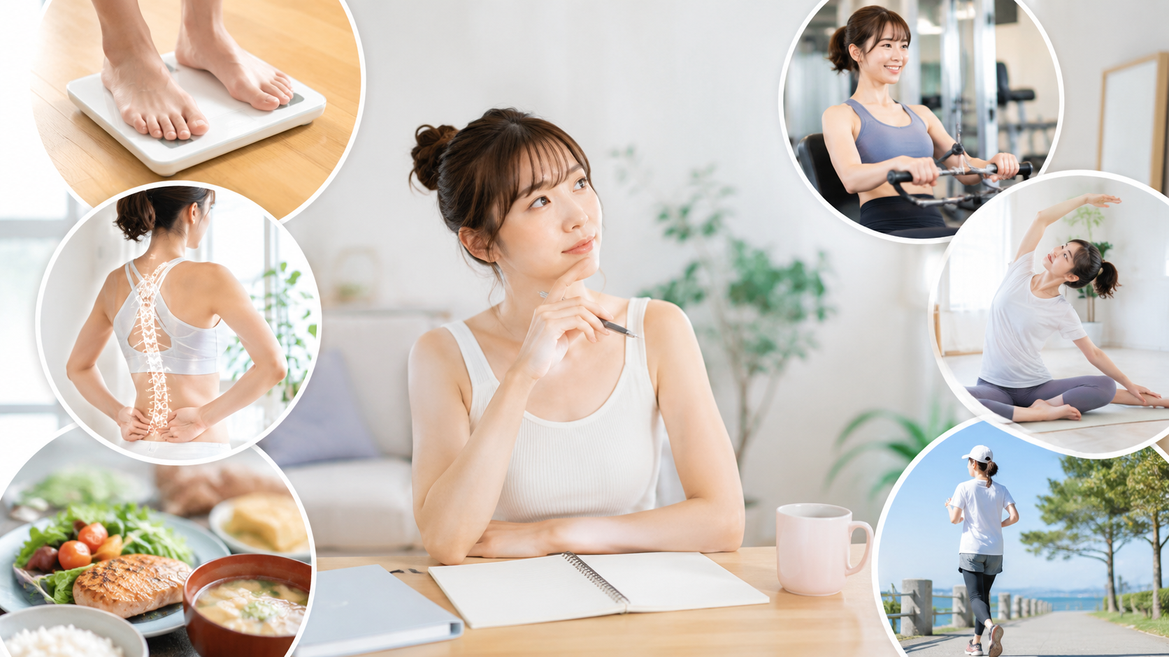 ダイエットや姿勢改善、筋力向上、柔軟性など運動を始める目的を整理する女性