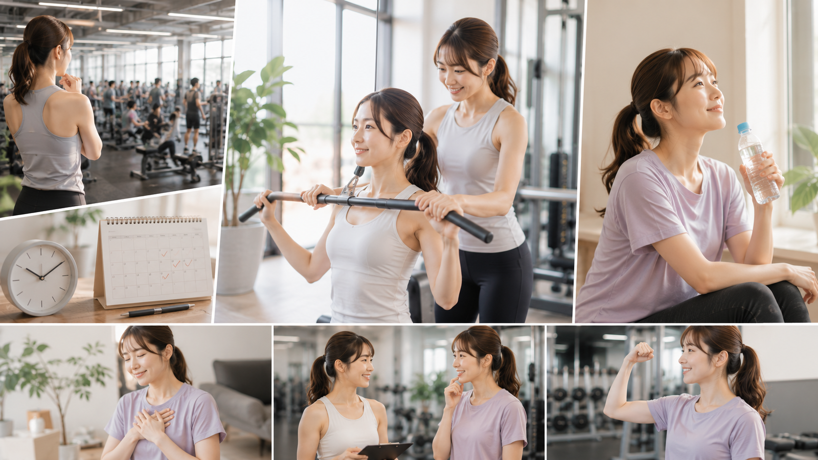 仕事や子育てと両立しながら、限られた時間に女性トレーナーと効率よくパーソナルトレーニングを続ける女性