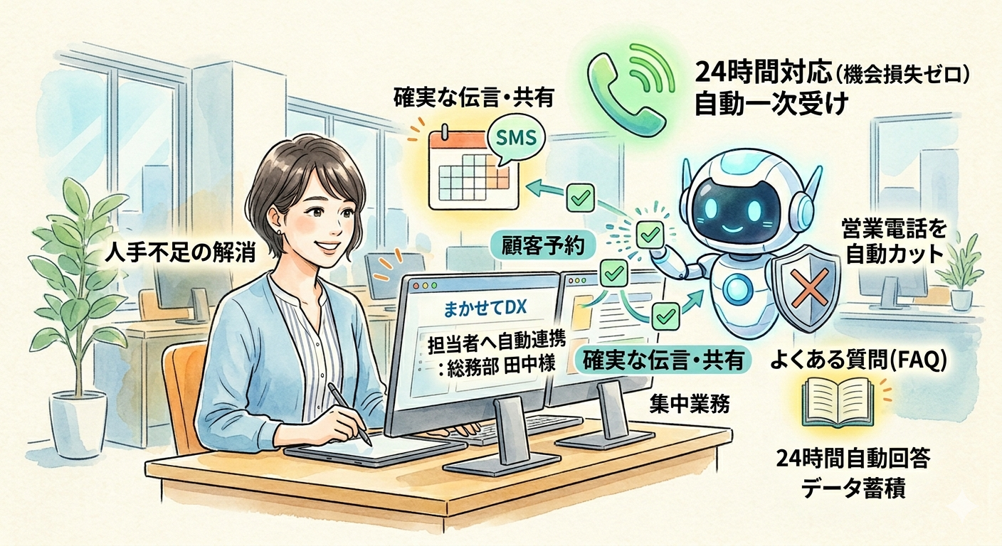 【電話番の自動化】なぜ優秀な社員の時間が「電話」に奪われるのか？「まかせてDX」が実現する、ミスゼロ・機会損失ゼロのオフィス改革