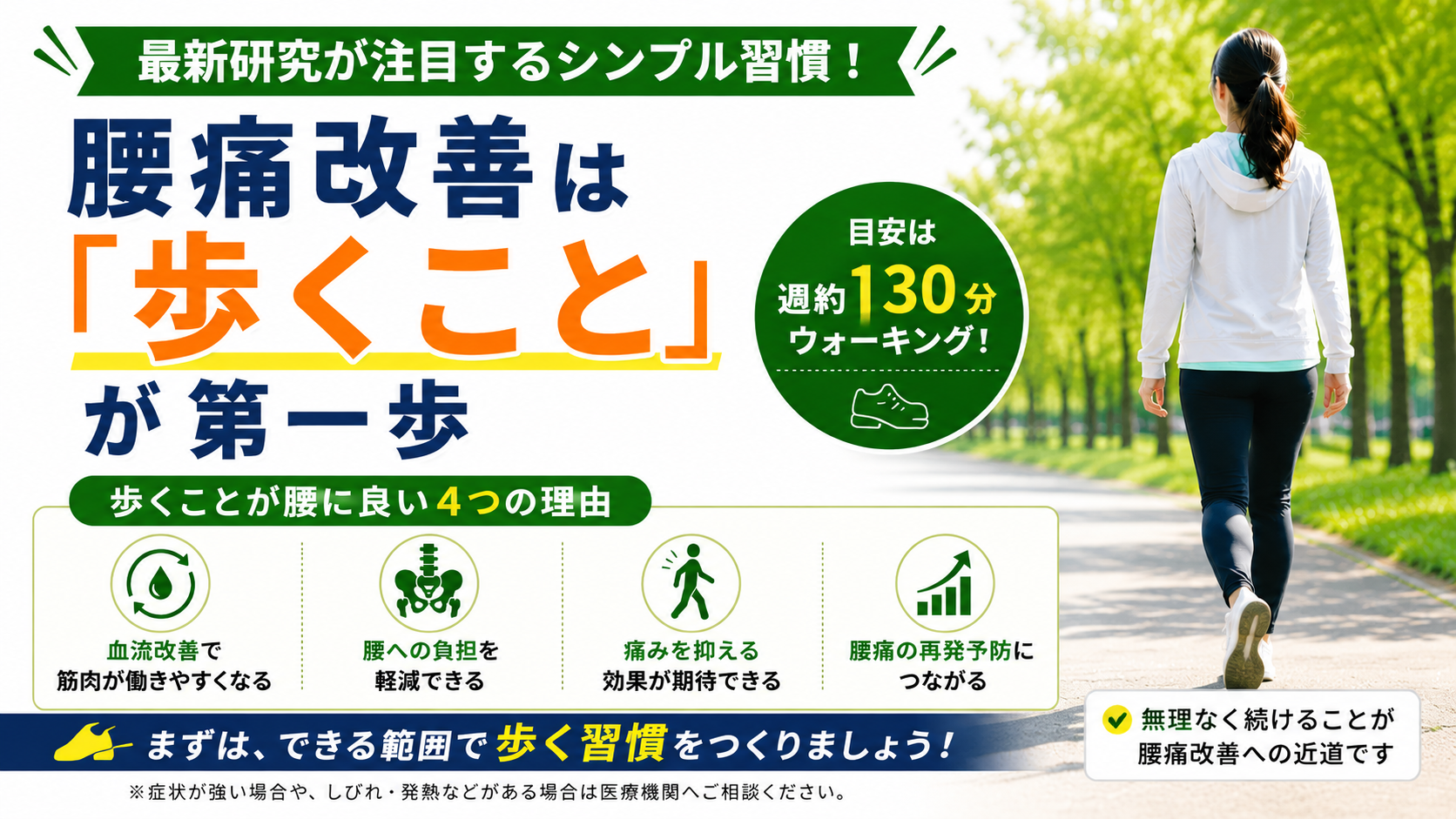 腰痛改善は「歩くこと」が第一歩|腰が痛いからこそ歩いた方が良い理由とは?