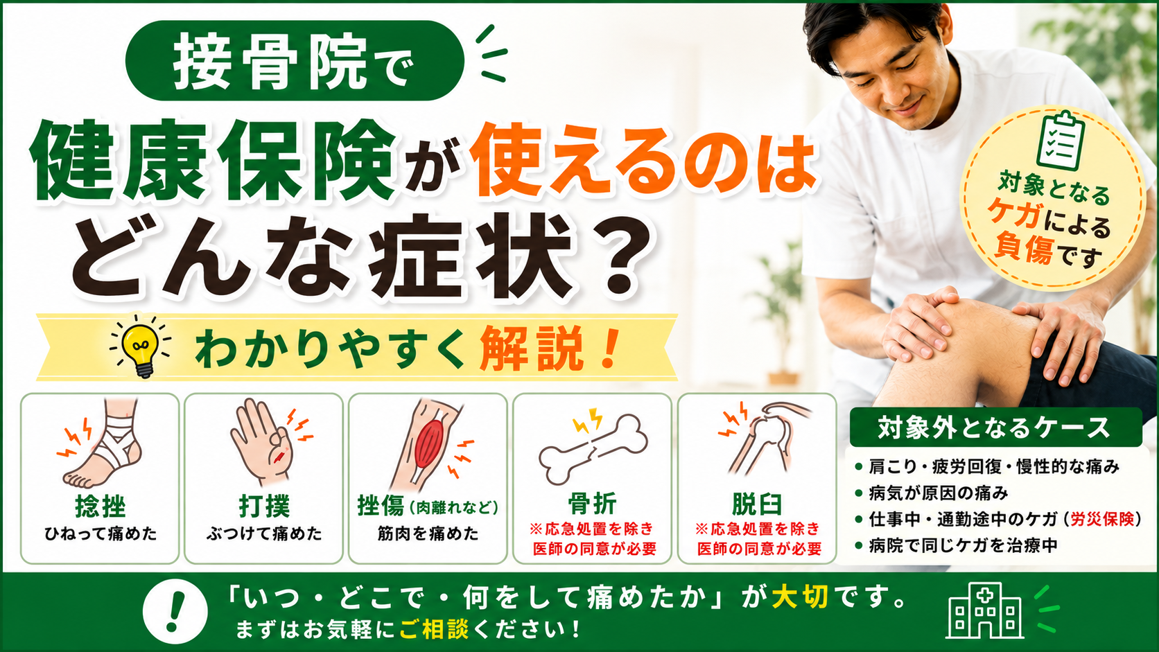 接骨院で健康保険が使えるのはどんな症状？わかりやすく解説