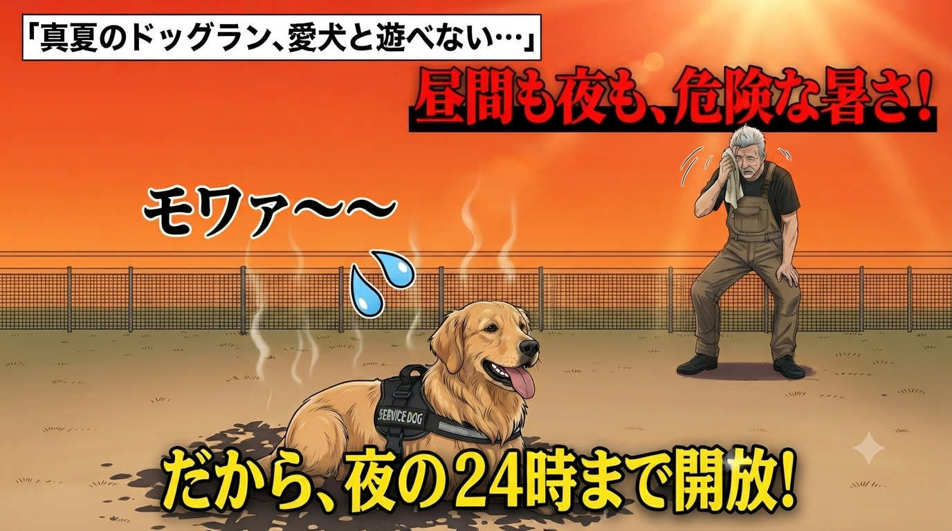 【夏限定】真夏の夜も愛犬と快適に!ドッグラン24時までのナイター営業スタートのお知らせ