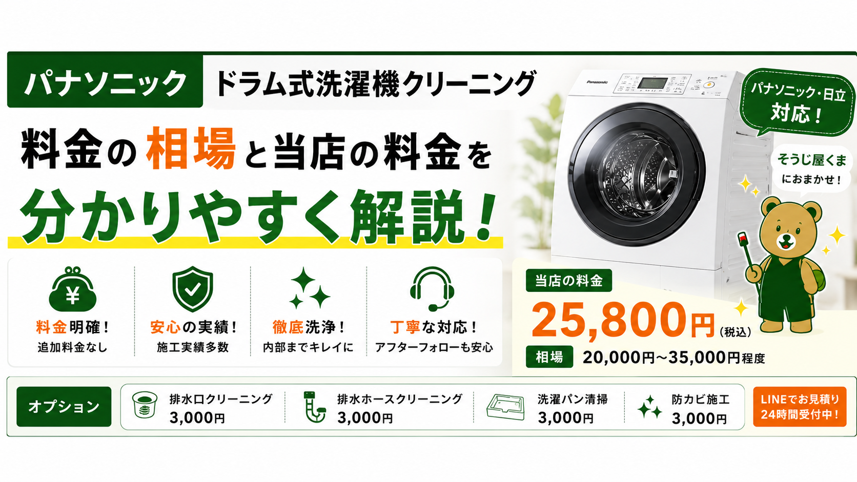 パナソニック ドラム式洗濯機クリーニング料金|費用相場と業者選びのポイントを解説!