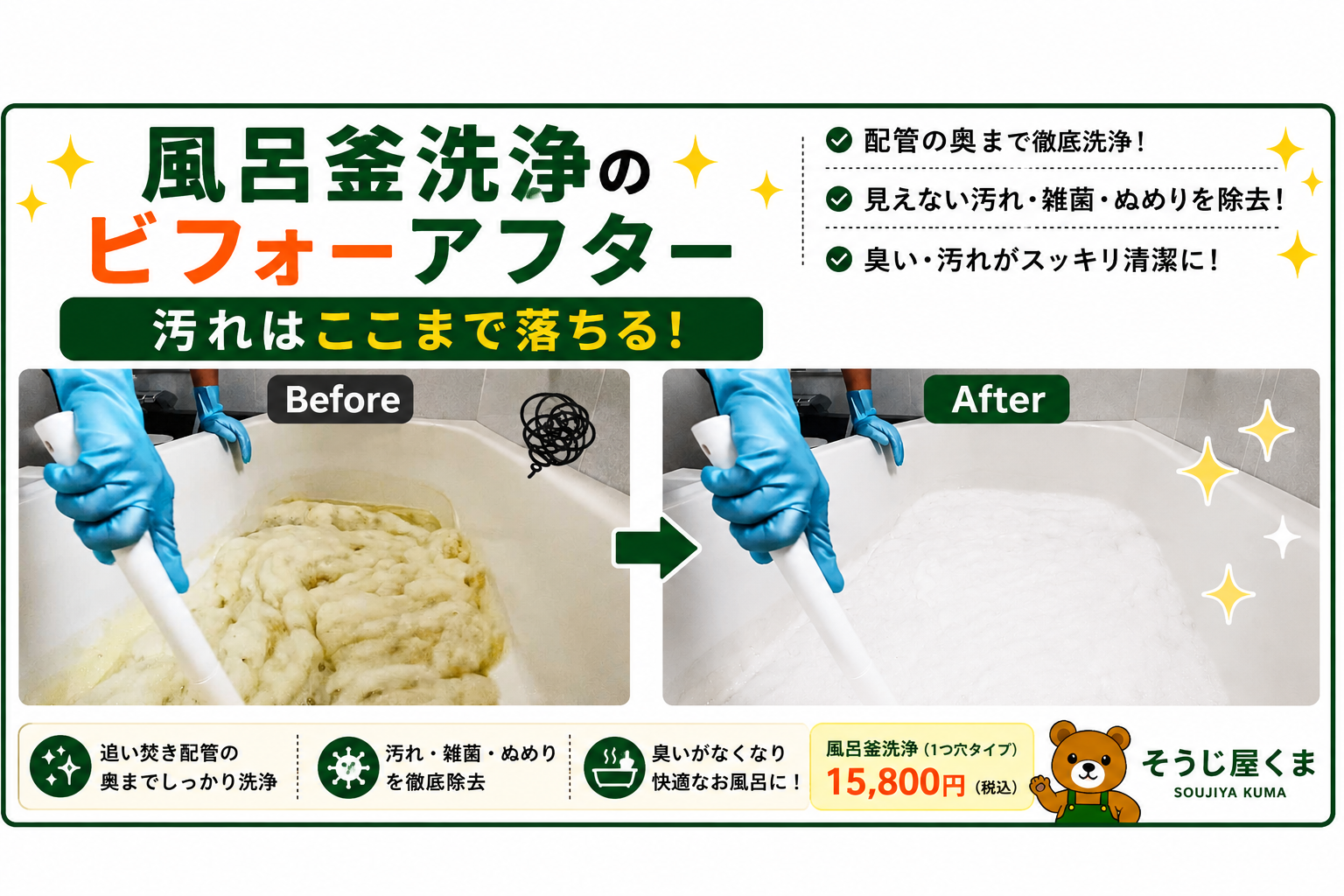 風呂釜洗浄のビフォーアフター|汚れはここまで落ちる!