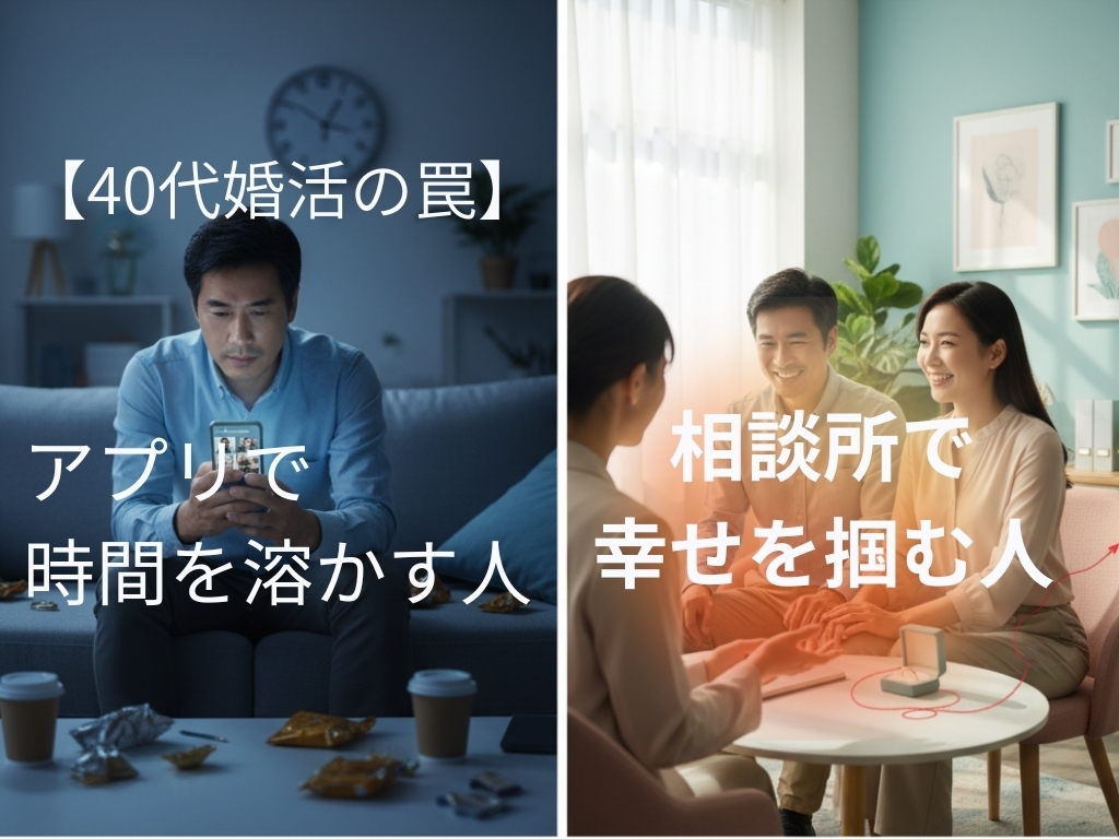 【40代婚活の罠】アプリで時間を溶かす人、相談所で幸せを掴む人。その違いは“場所”じゃなかった。