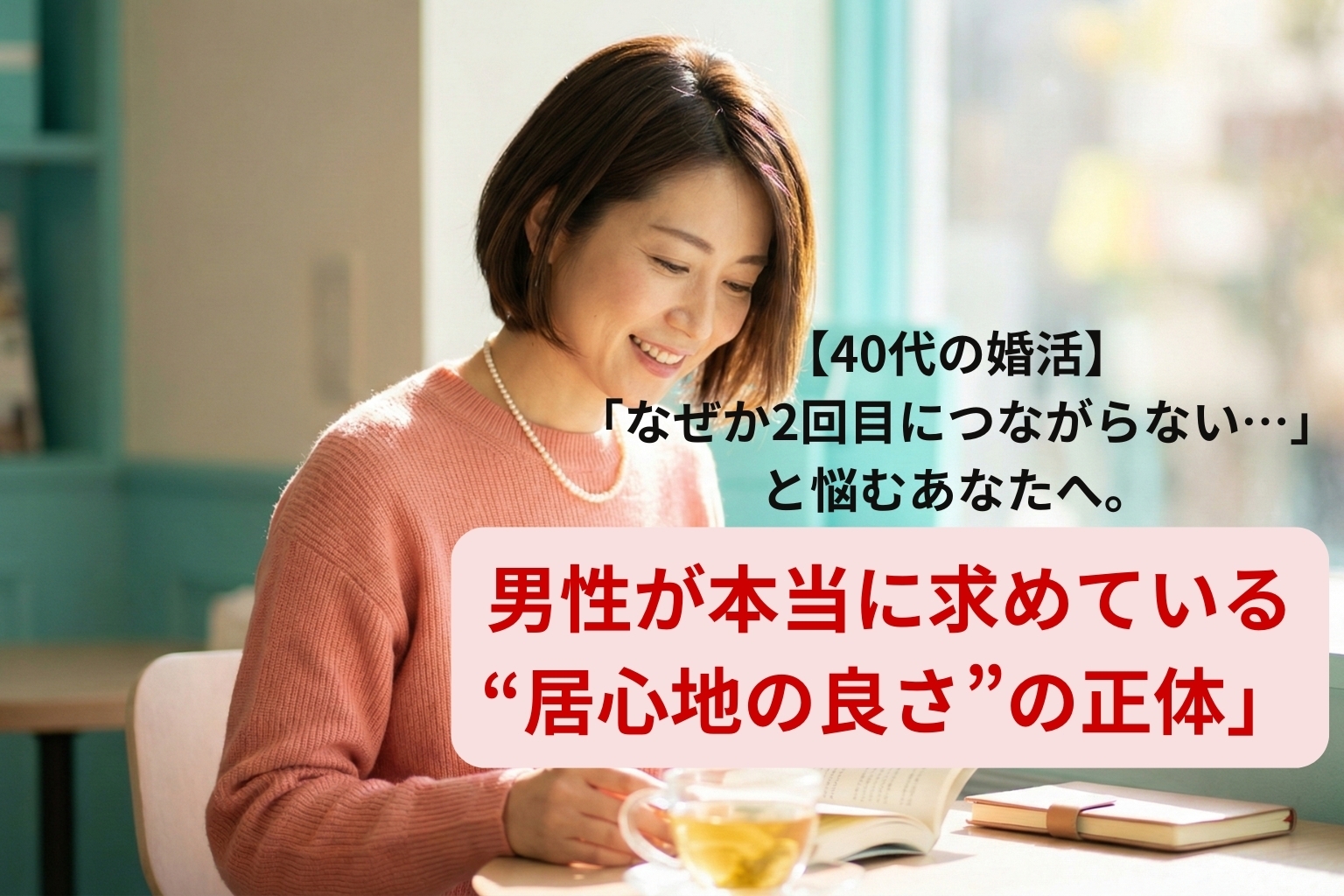 【40代の婚活】「なぜか2回目につながらない…」と悩むあなたへ。男性が本当に求めている“居心地の良さ”の正体