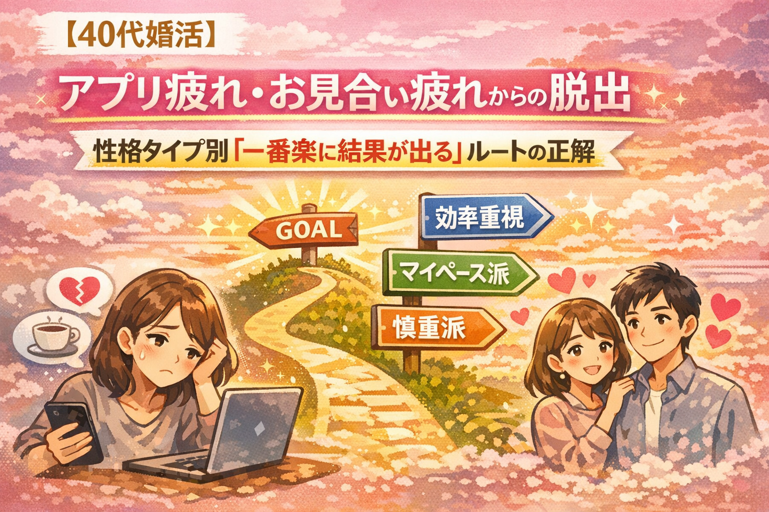 アプリ疲れ・お見合い疲れからの脱出。性格タイプ別『一番楽に結果が出る』ルートの正解