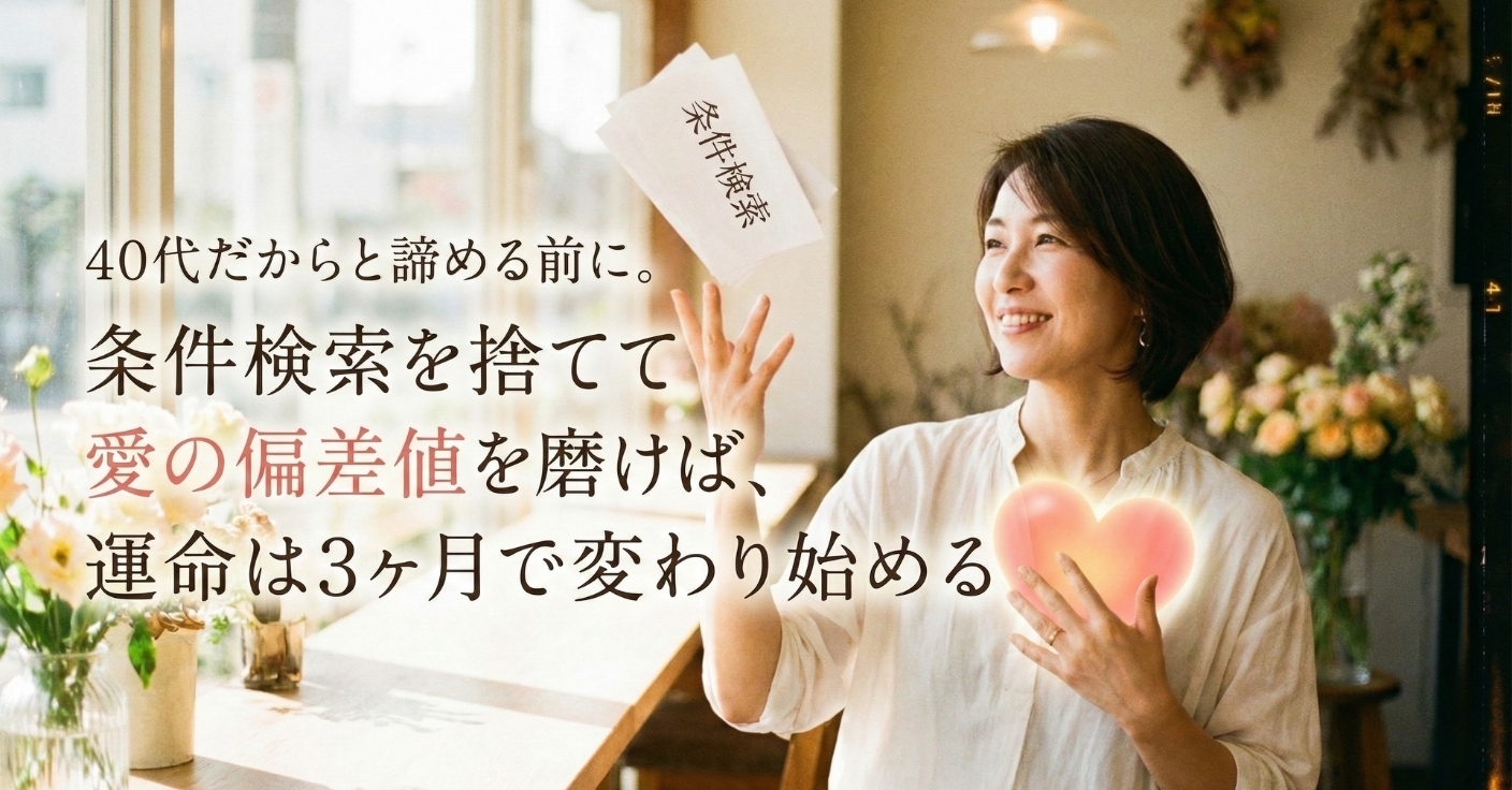 「40代だから」と諦める前に。条件検索を捨てて「愛の偏差値」を磨けば、運命は3ヶ月で変わり始める