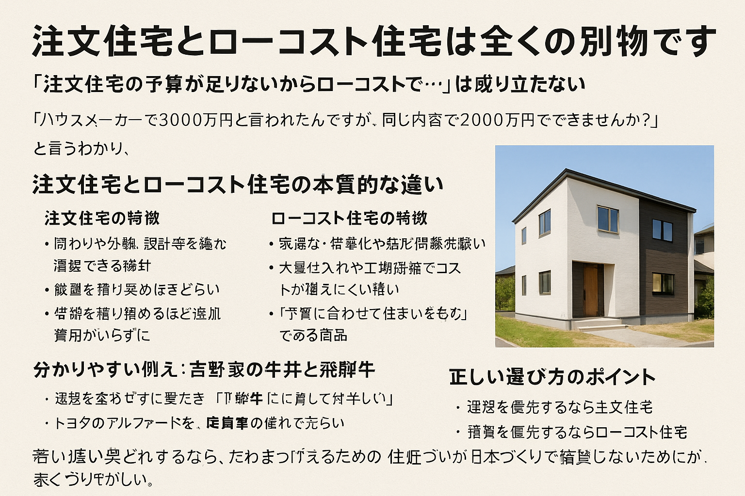 注文住宅とローコスト住宅は全くの別物です