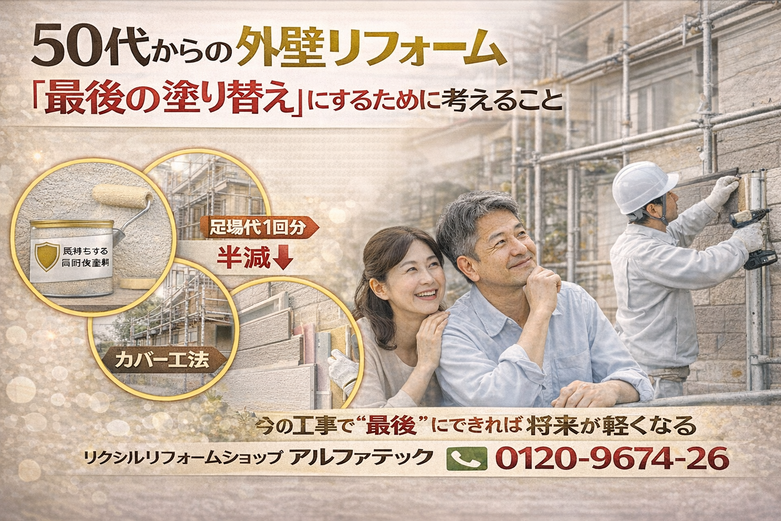 【50代からの外壁リフォーム】「最後の塗り替え」にするために考えること リクシルリフォームショップ アルファテック  📞 ✆0120-9674-26