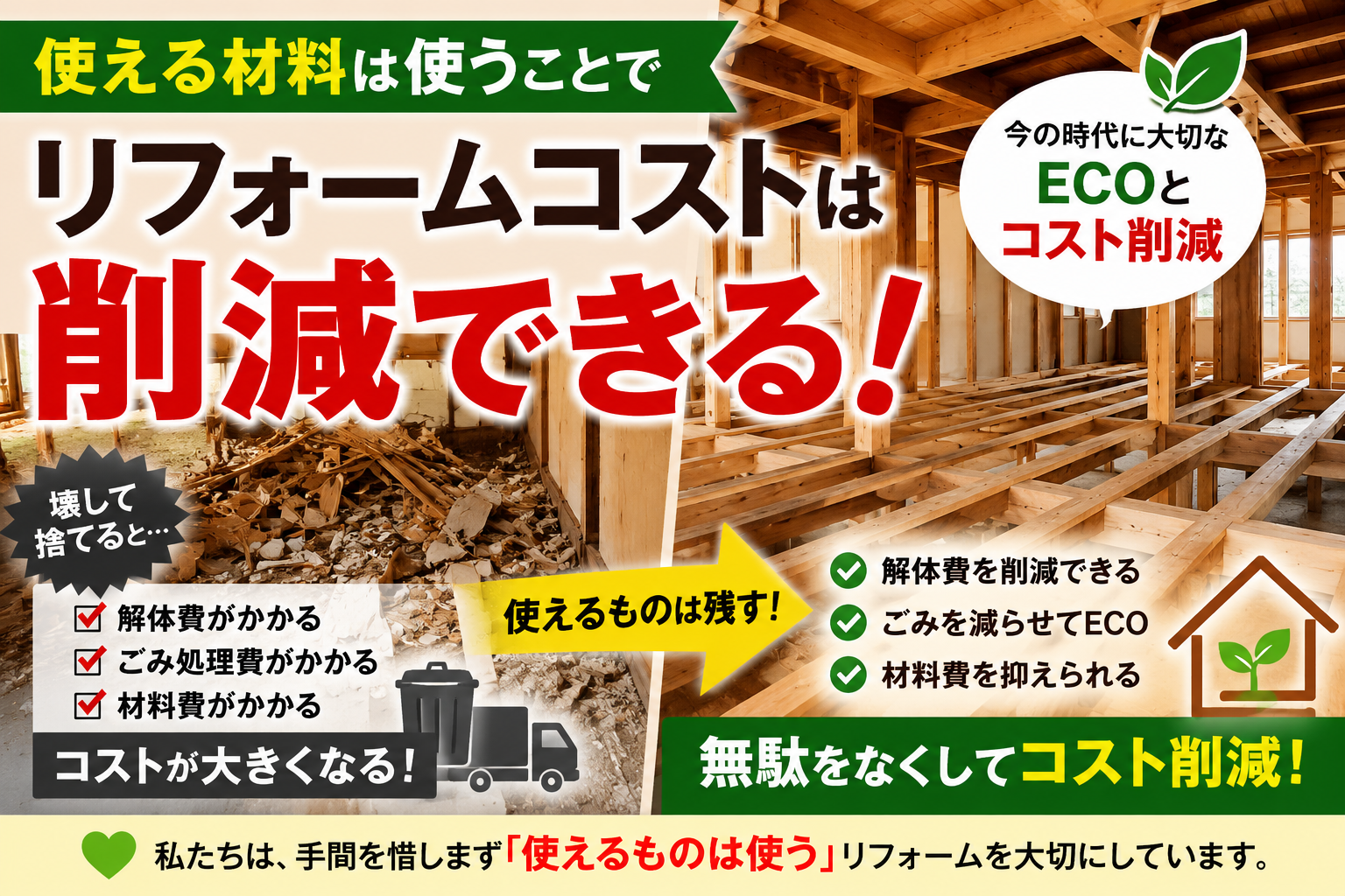 使えるものは活かす。だから無駄な費用がかからない。