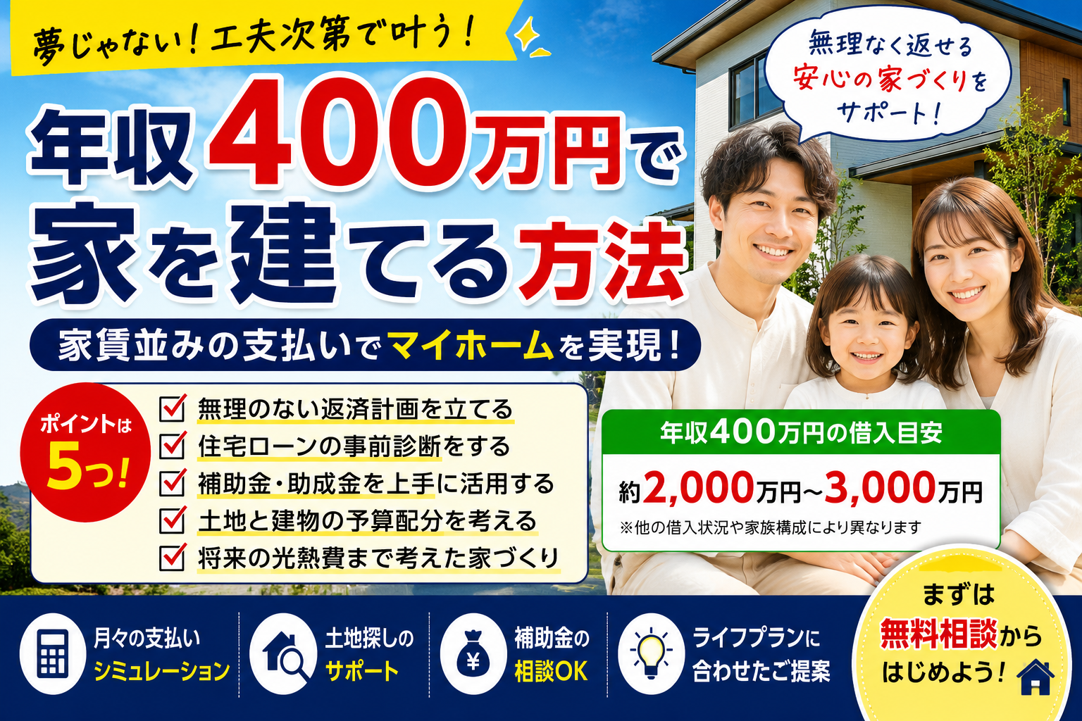 年収400万円で家を建てる方法