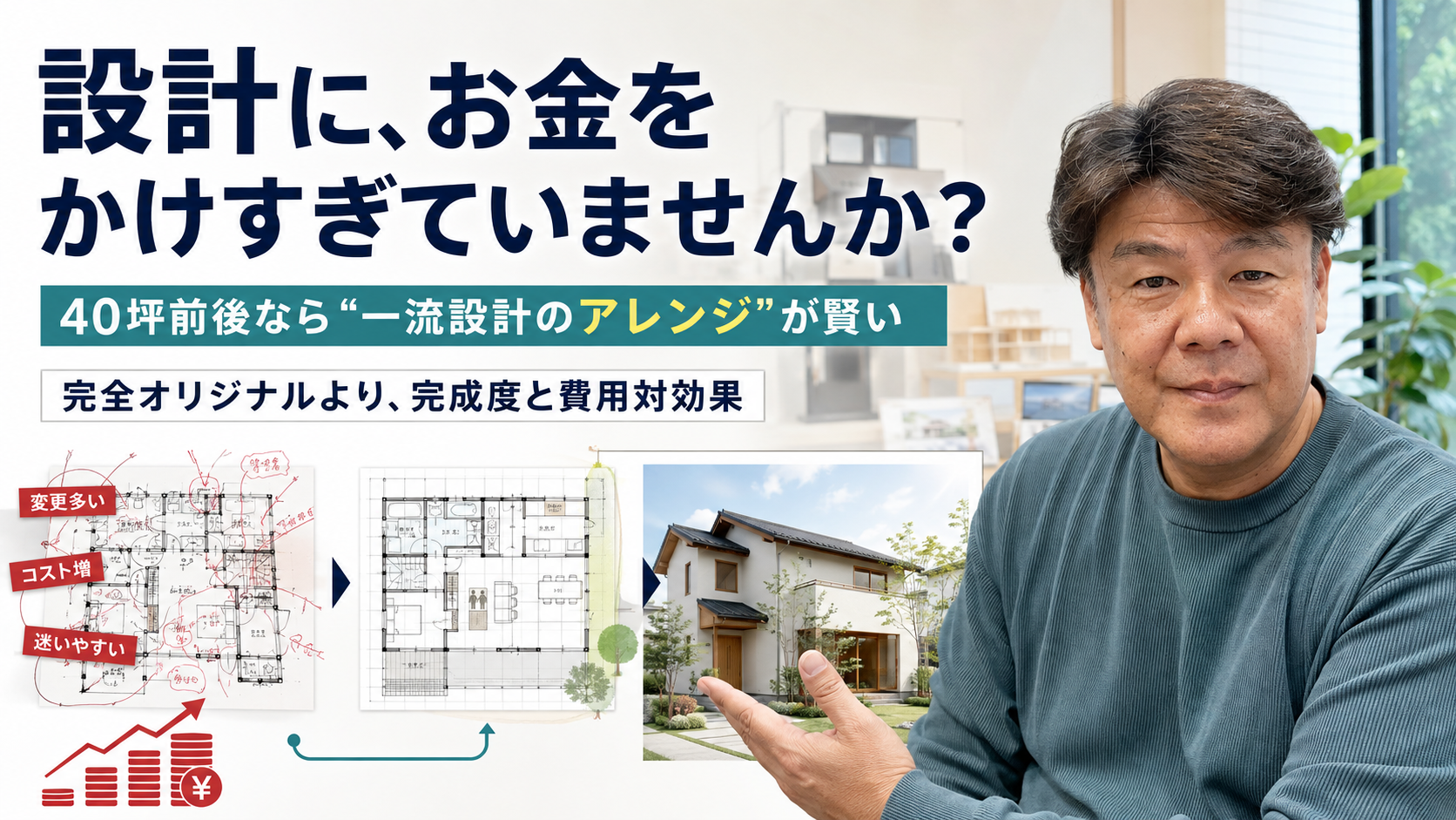 設計に、お金をかけすぎていませんか？40坪前後なら「一流設計のアレンジ」が賢い  こんにちは。