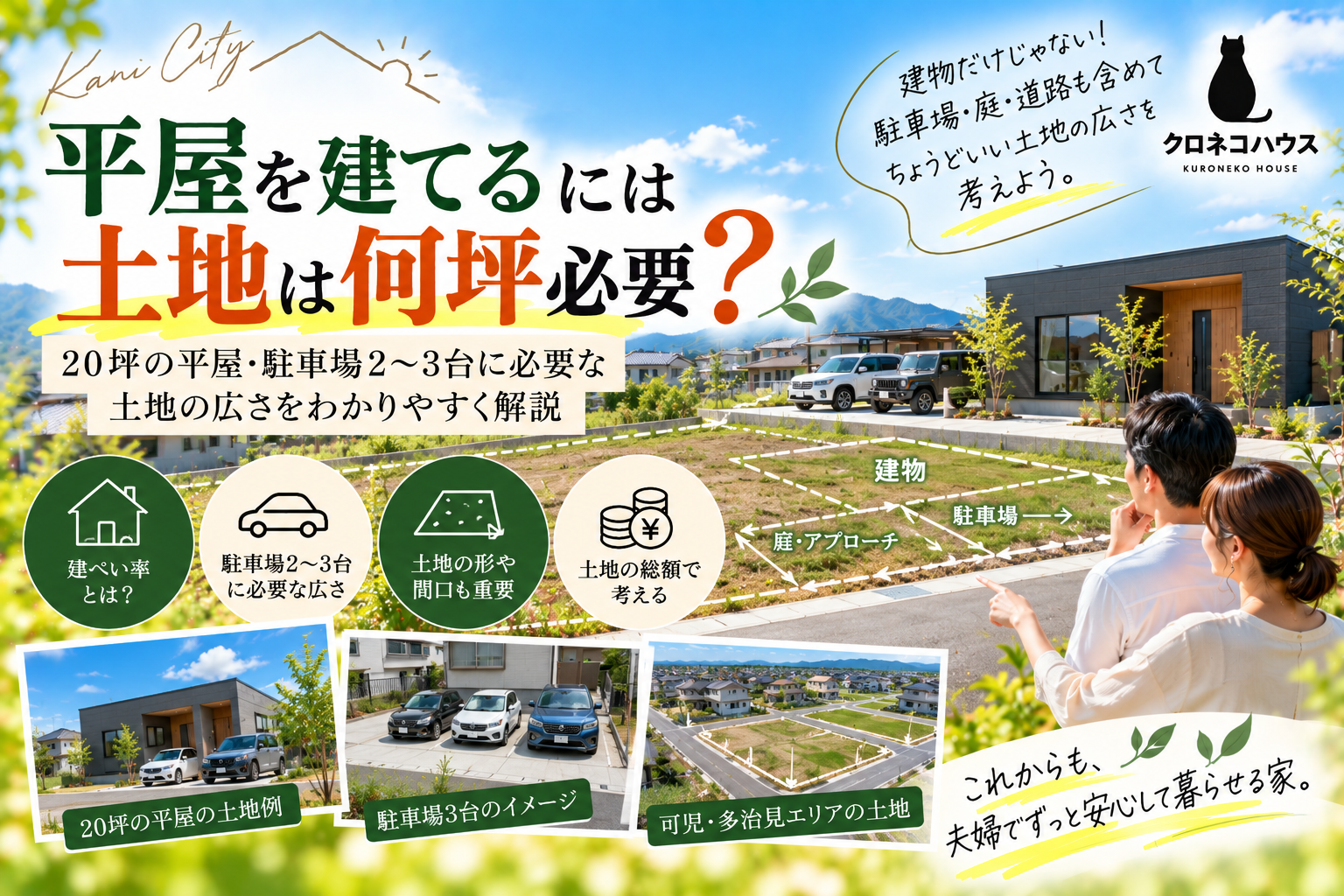 平屋を建てるには土地は何坪必要？  20坪の平屋・駐車場2〜3台に必要な土地の広さをわかりやすく解説